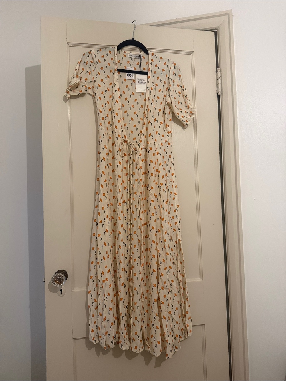 Faithfull the Brand Cream Midi Dress with Orange Floral Print